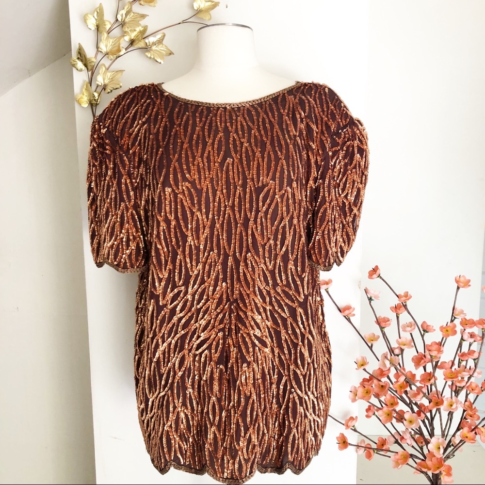 Vintage brown Sequin blouse 80s